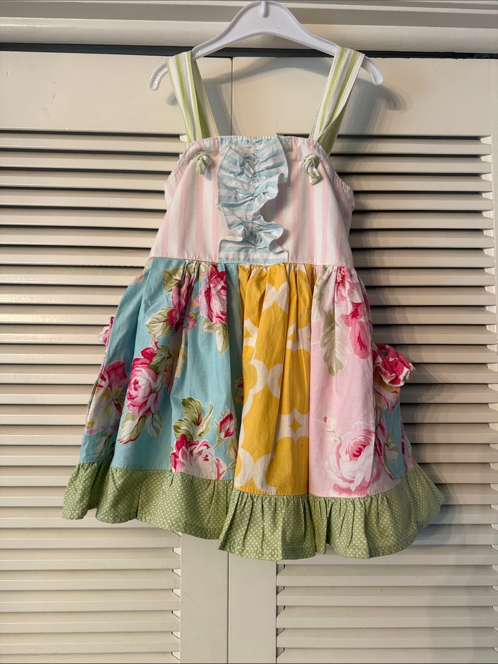 Girls Floral Patchwork Sundress with Ruffle Bodice in Pink, Blue & Yellow